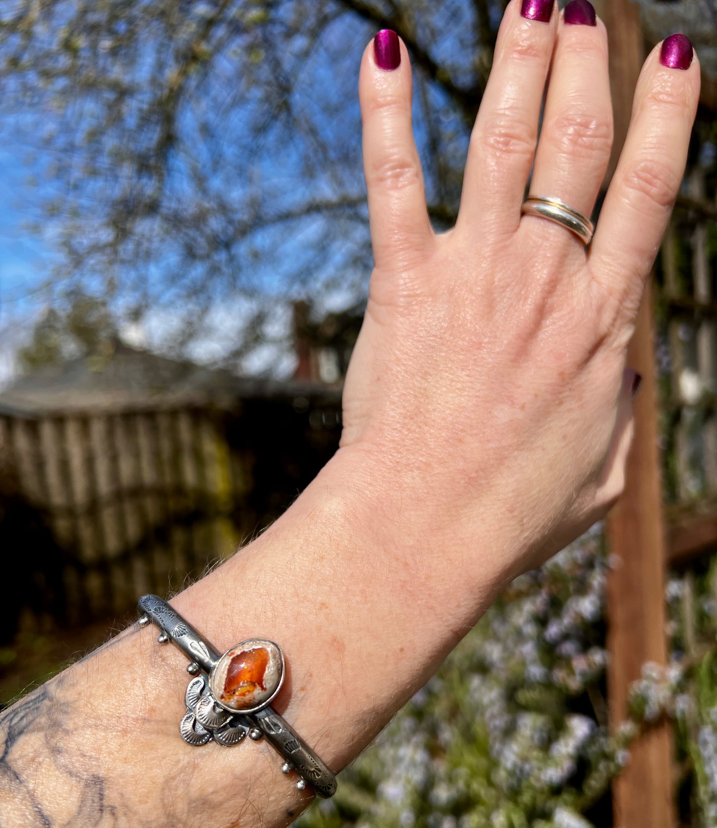 Mexican Fire Opal Lace Cuff Bracelet