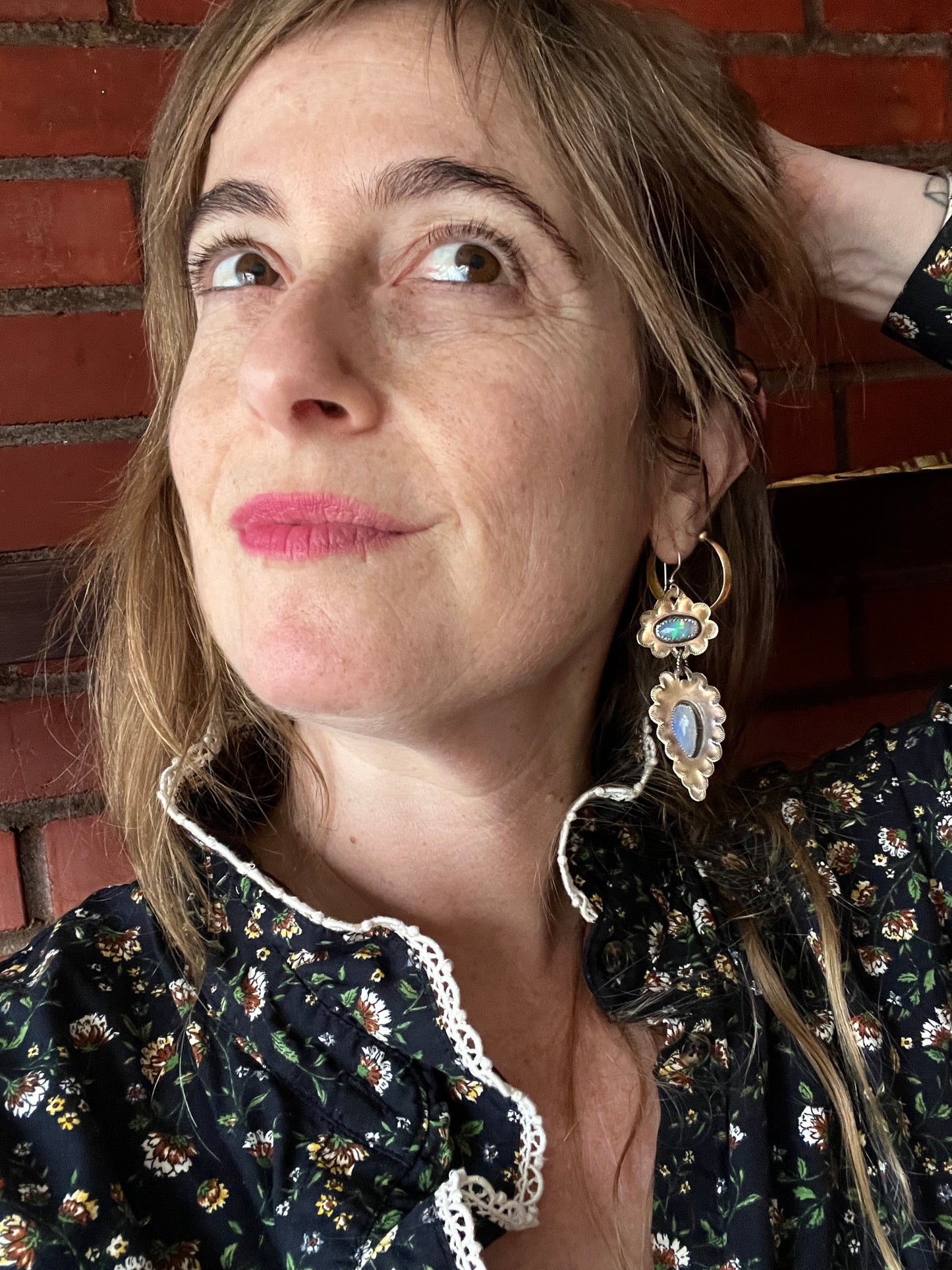 Fire Opal and Moonstone Ruffle Earrings