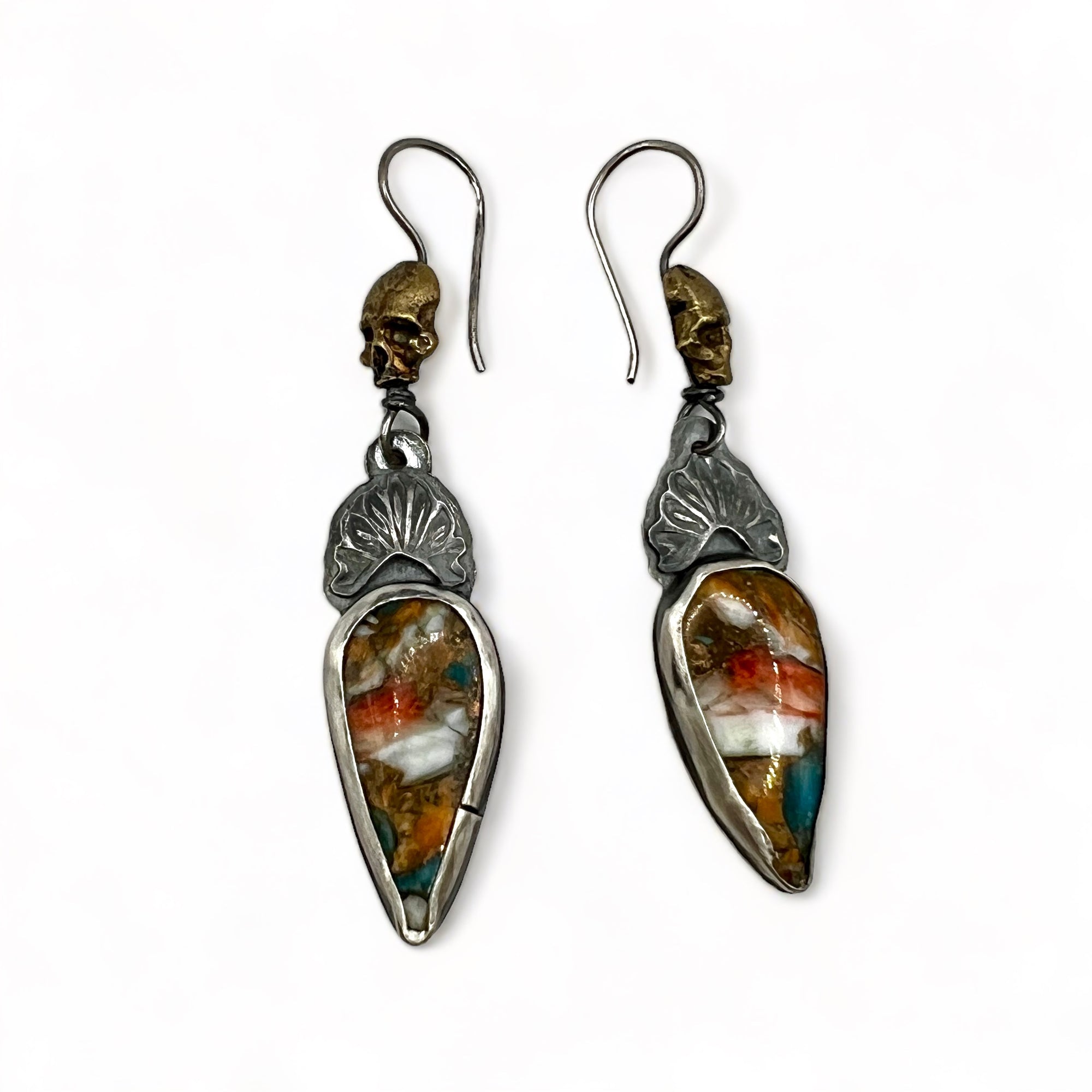 Mojave Turquoise Spiny Oyster Skull Earrings