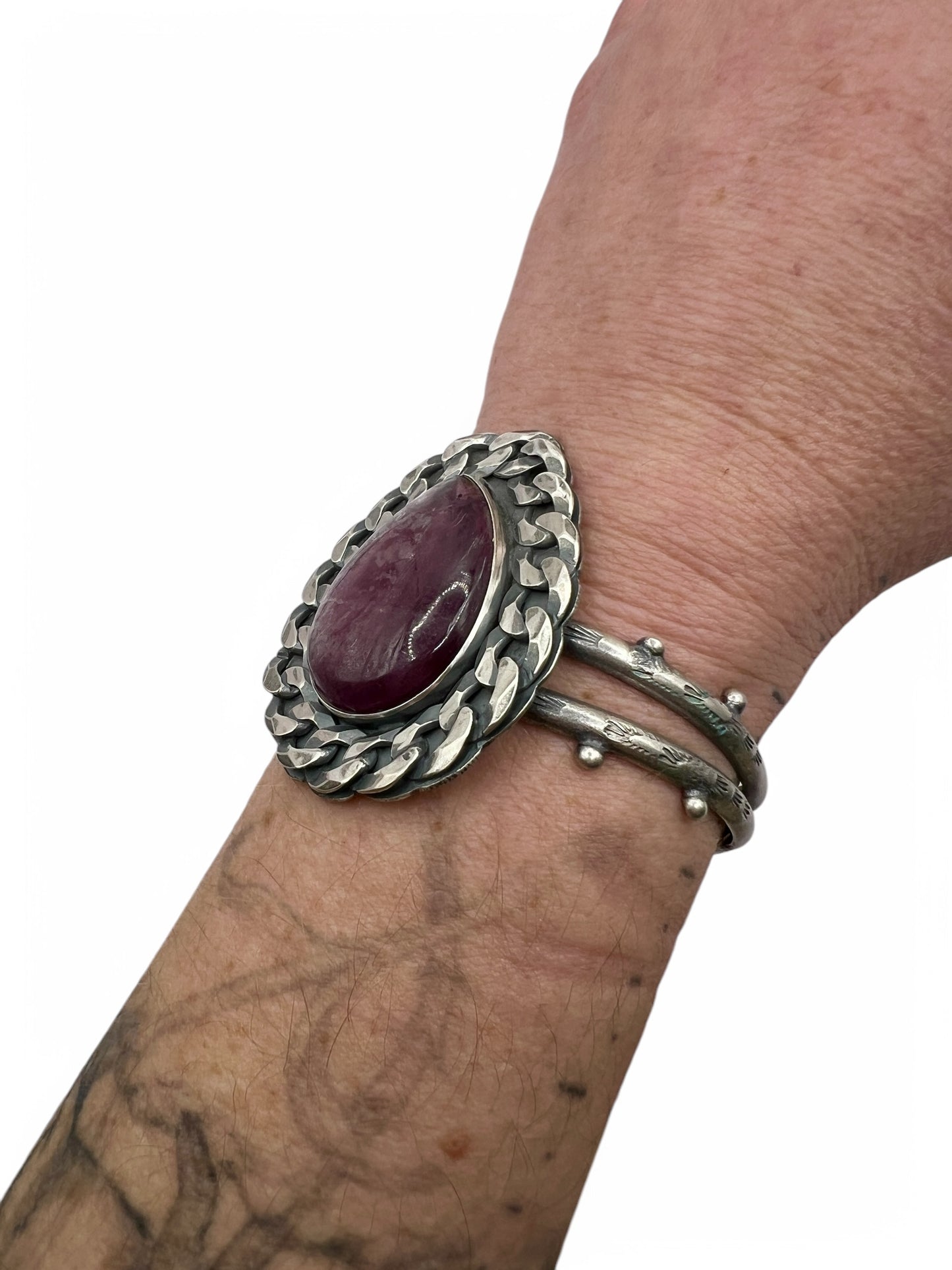 Lepidolite Curb Chain Cuff Bracelet