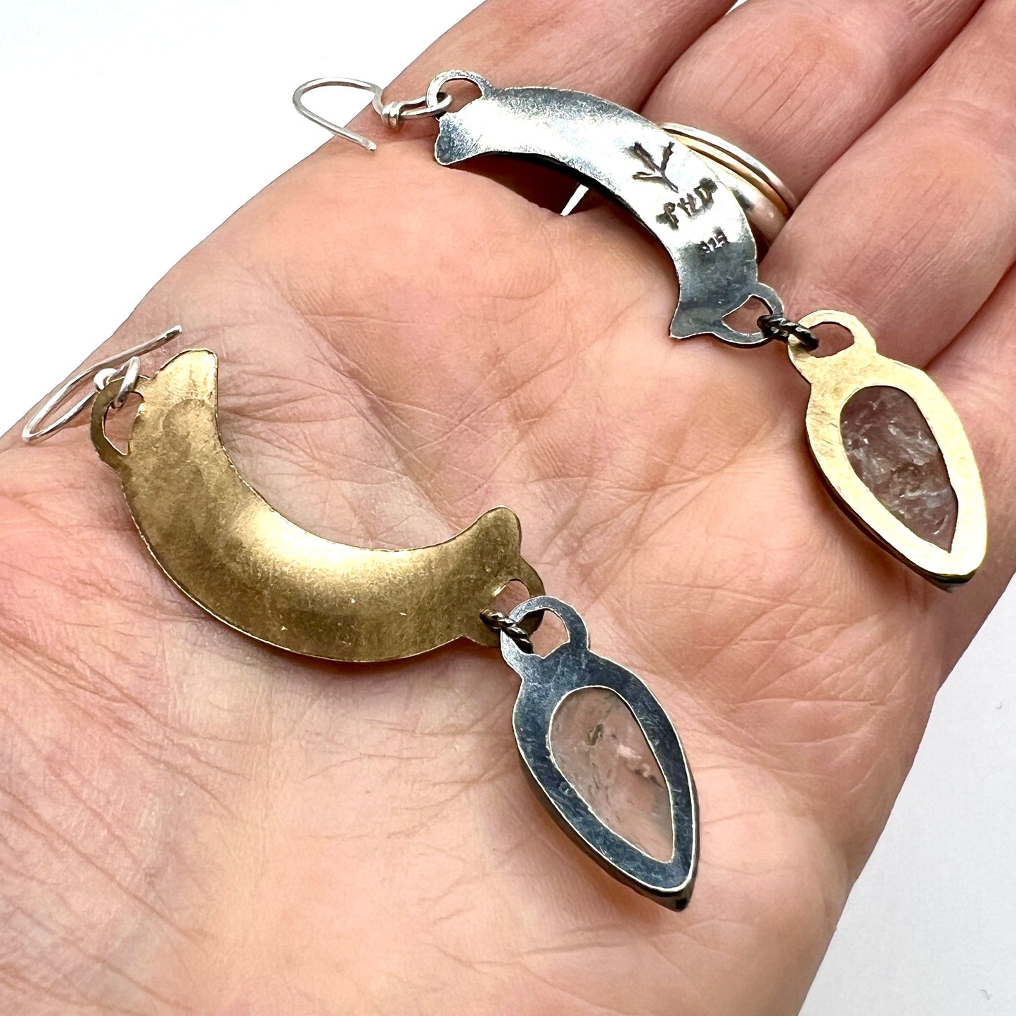 Herkimer Mixed Metal Crescent Moon Earrings