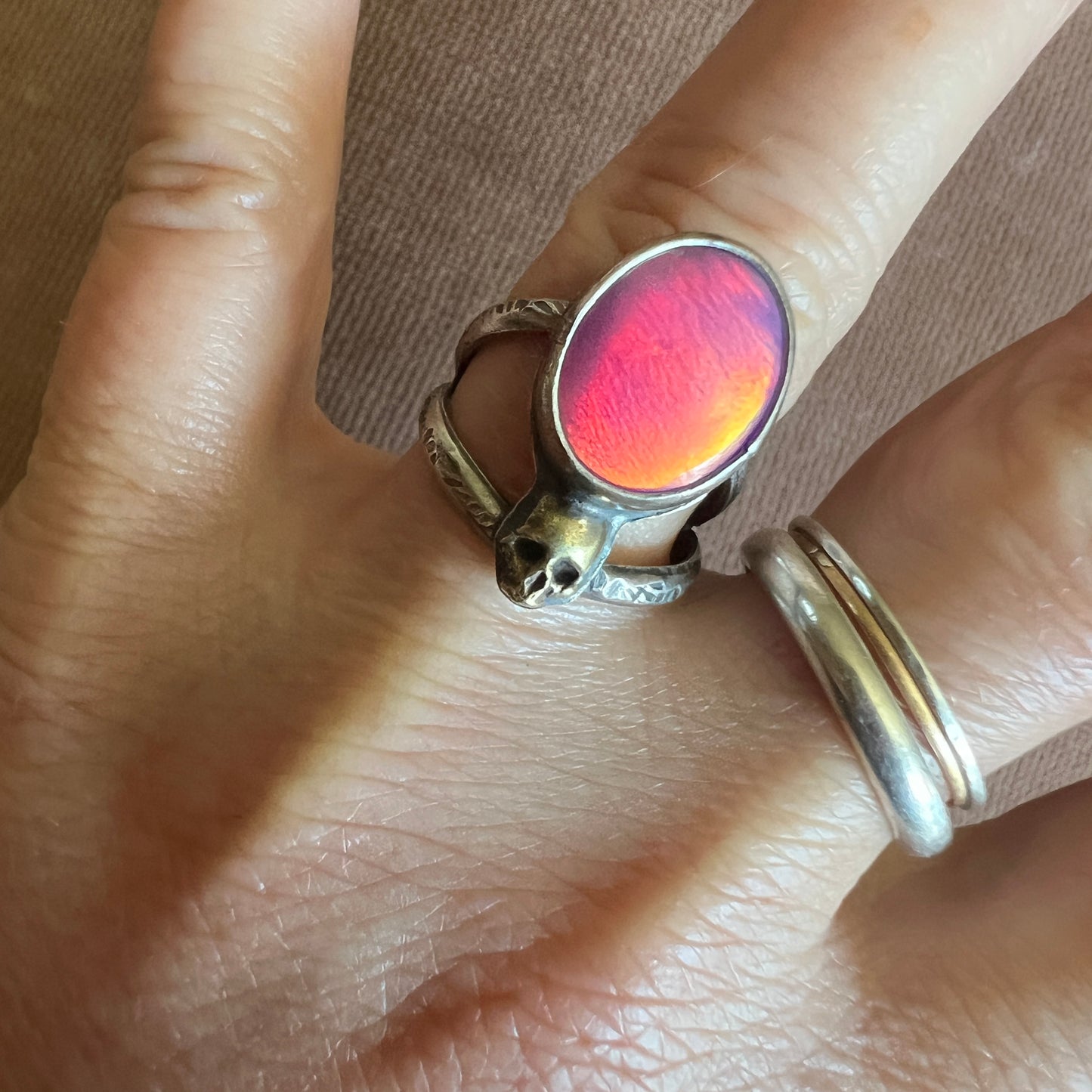 Aura Opal Skull Ring size 6.25