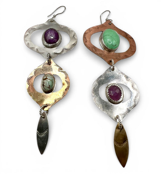 Ruby Sapphire and Variscite Mixed Metal Bombay Beach Earrings