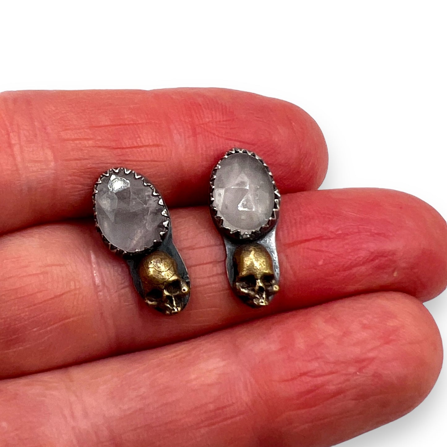 Rose Quartz Skull Baby Studs