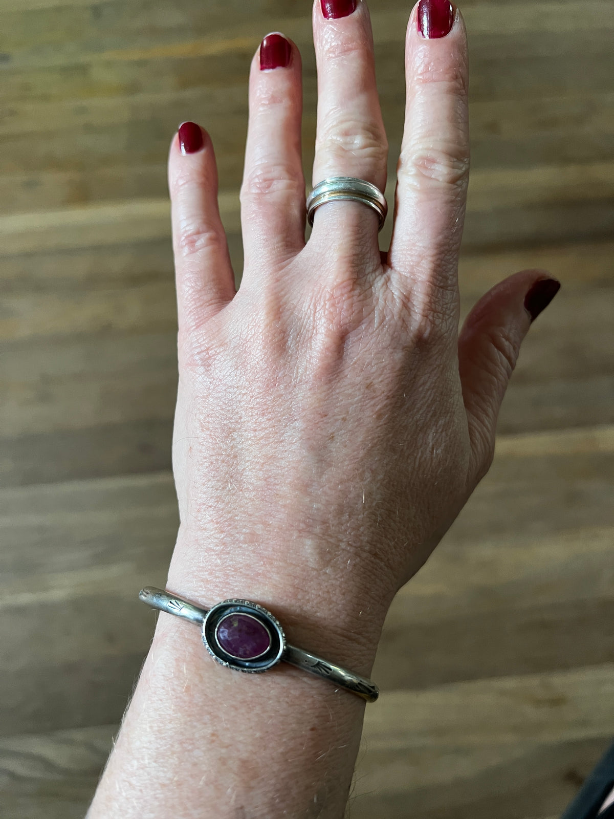 Ruby Sapphire Saturn Cuff Bracelet