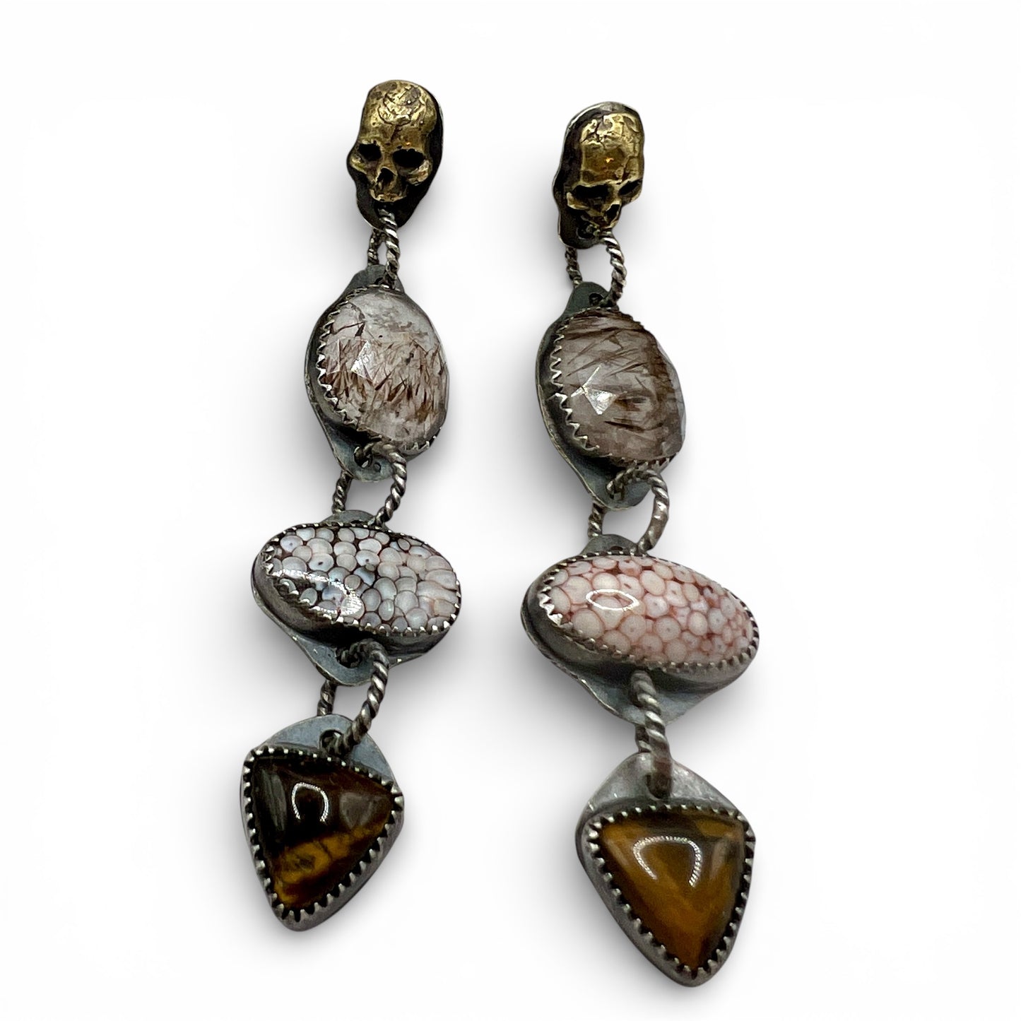 Brown Color Palette Skull Stud Earrings