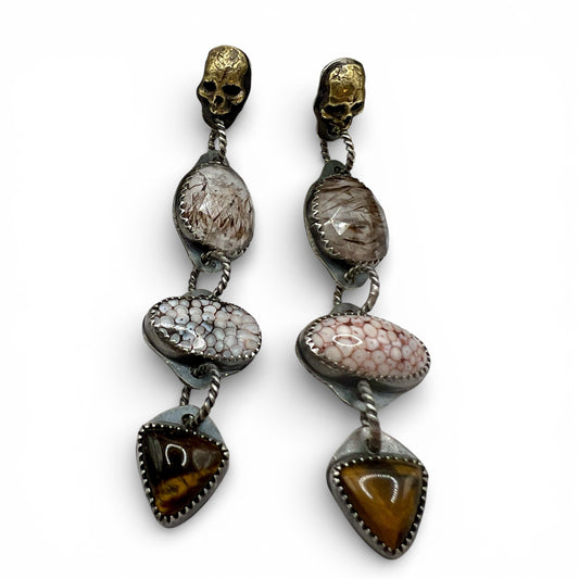 Brown Color Palette Skull Stud Earrings