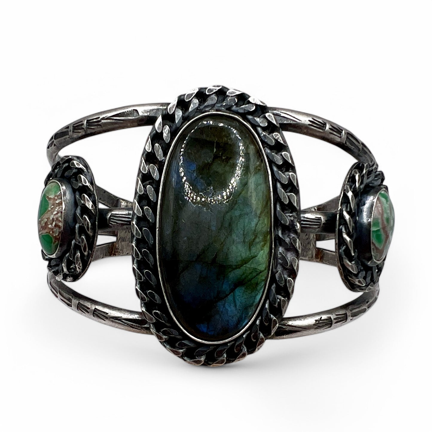 Labradorite and Variscite Chain Cuff Bracelet