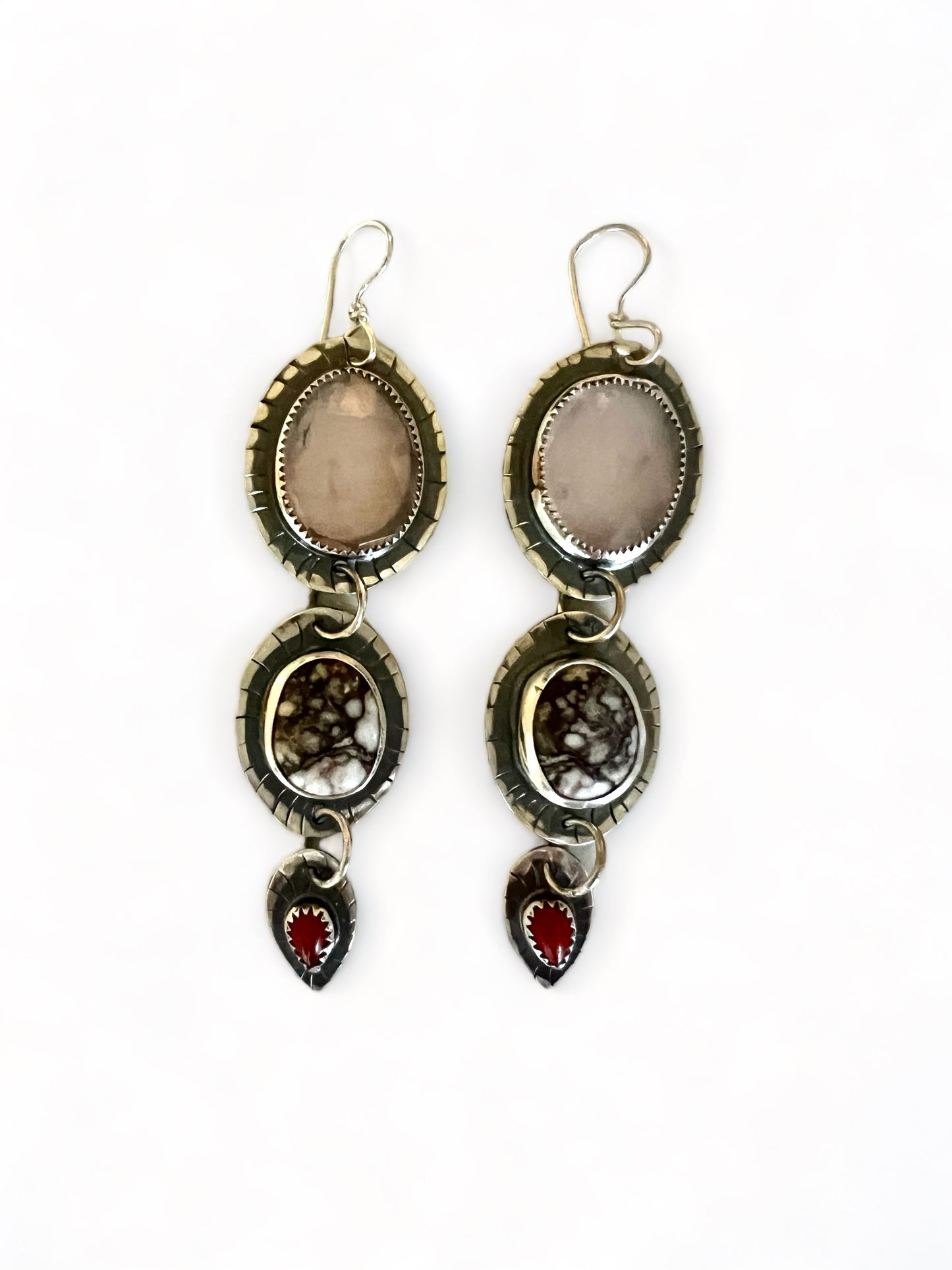 Rose Quartz, Wild Horse Magnesite and Coral Lollipop Earrings