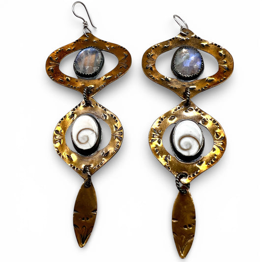 Moonstone and Shiva Stone Bombay Beach Earrings