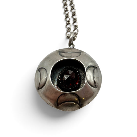 Garnet Crescent Moon Shadow Box Necklace