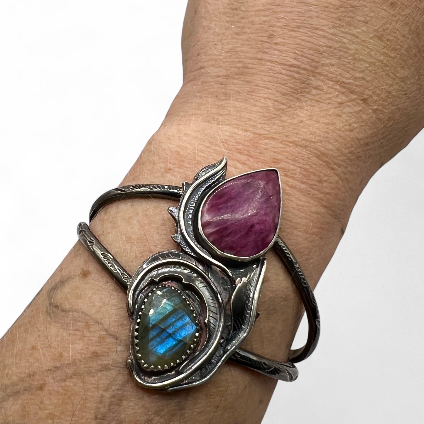 Alunite and Labradorite Rose Parade Cuff Bracelet