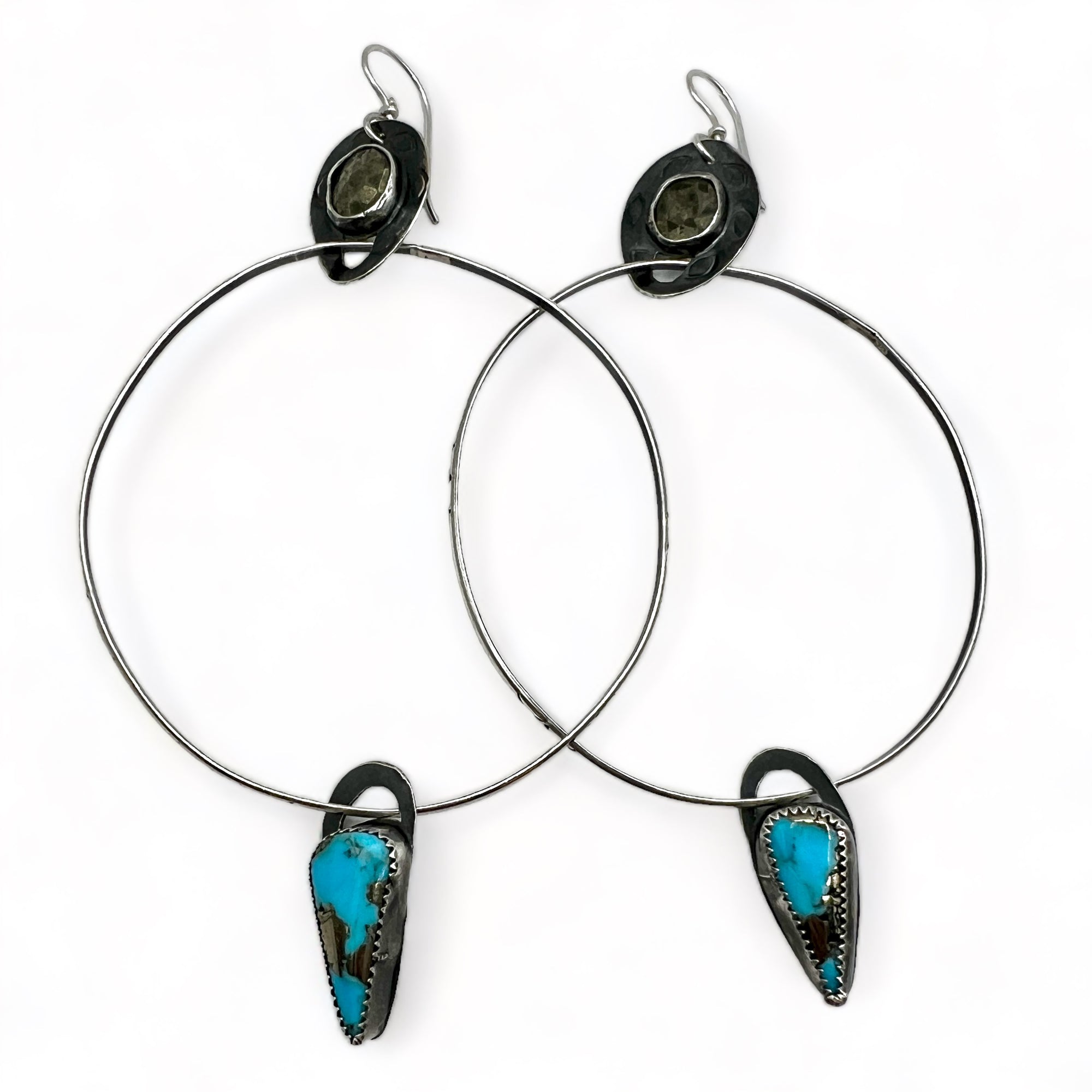 Pyrite and Turquoise Otter Hoops