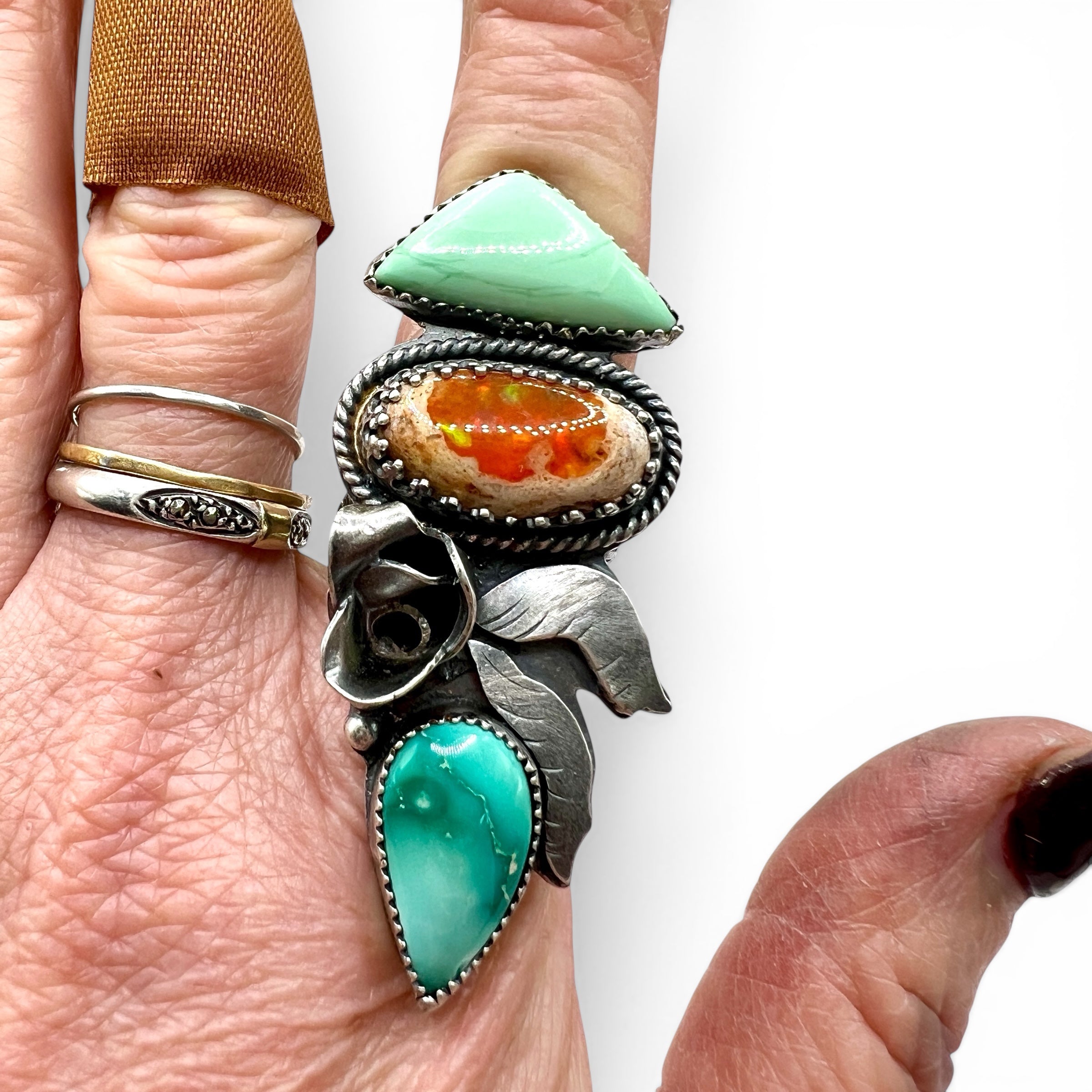 Broken Arrow Variscite, Mexican Fire Opal and Carico Lake