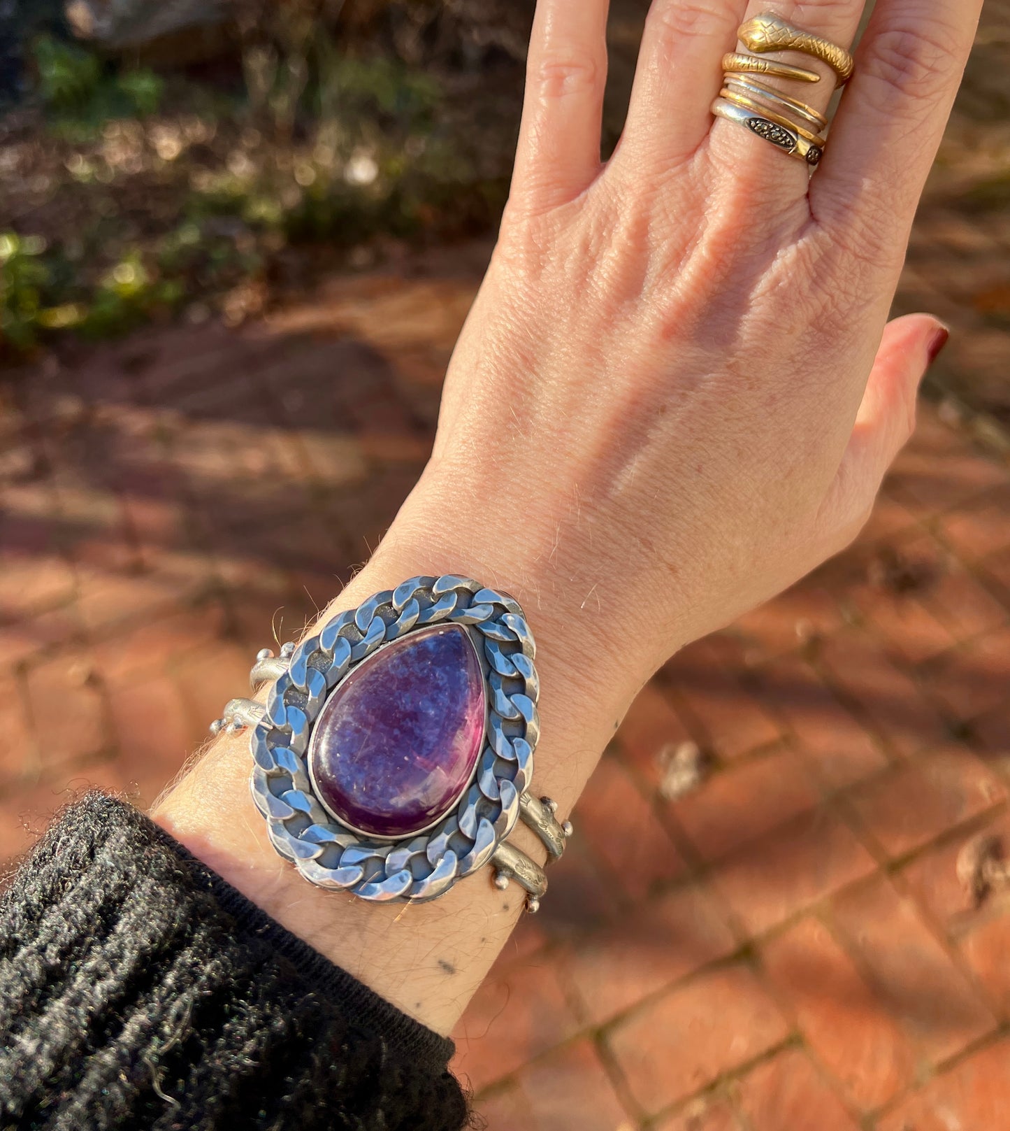 Lepidolite Curb Chain Cuff Bracelet