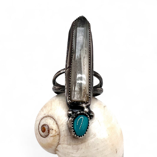 Quartz and Pilot Mountain Turquoise Ring size 7.75