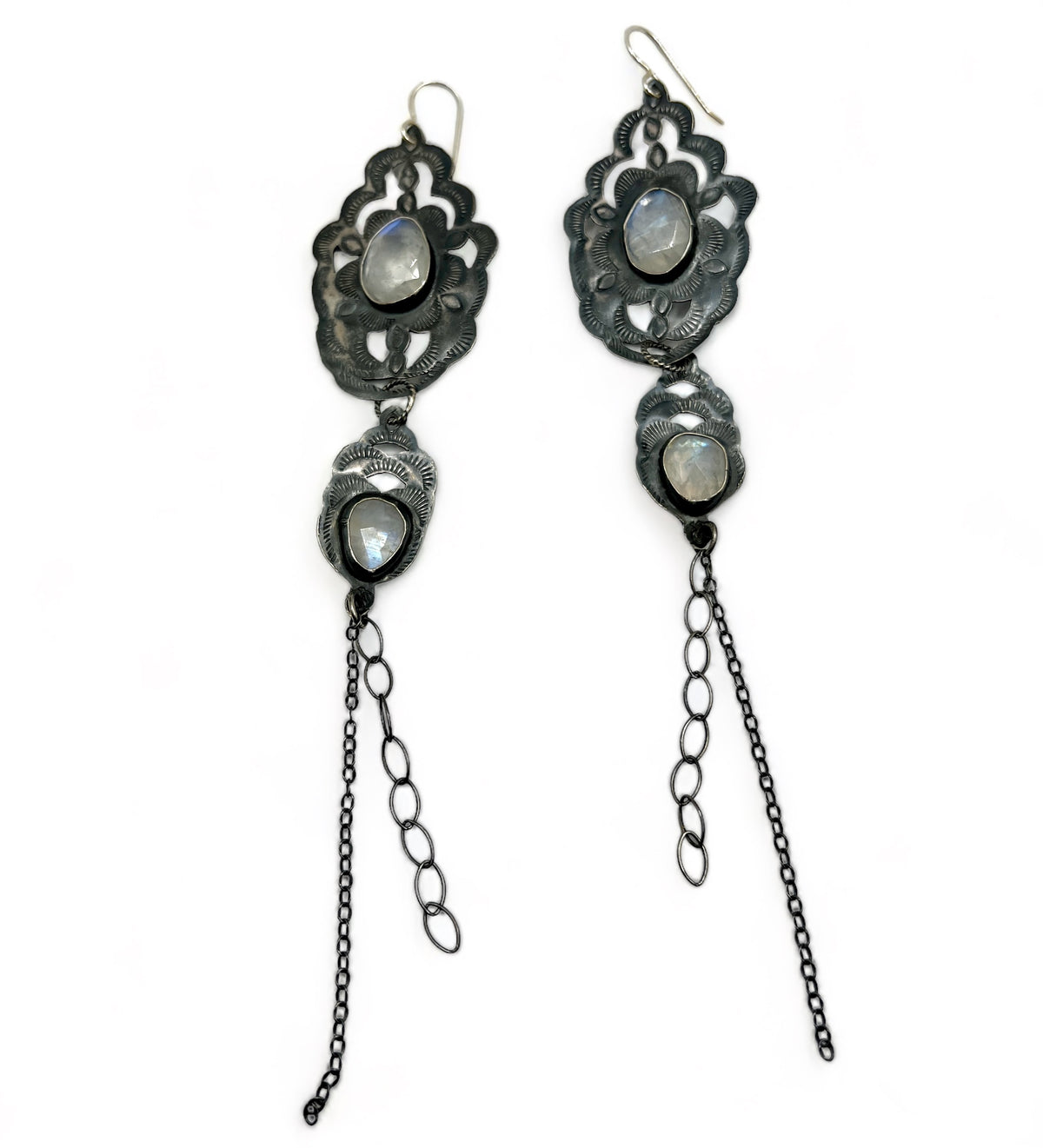 Double Window Moonstone Earrings With Chain