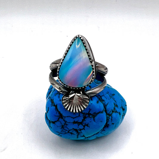 Blue Aura Opal Shell Ring size 7.5