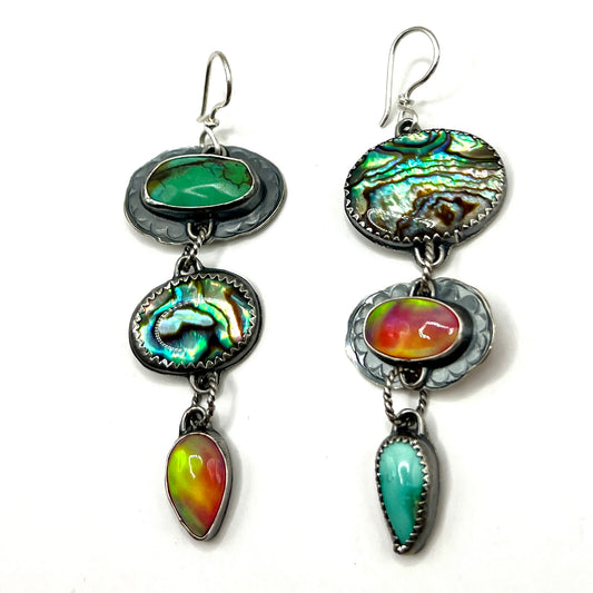 Abalone, Aura Opal, Turquoise and Variscite Lollipop Earrings