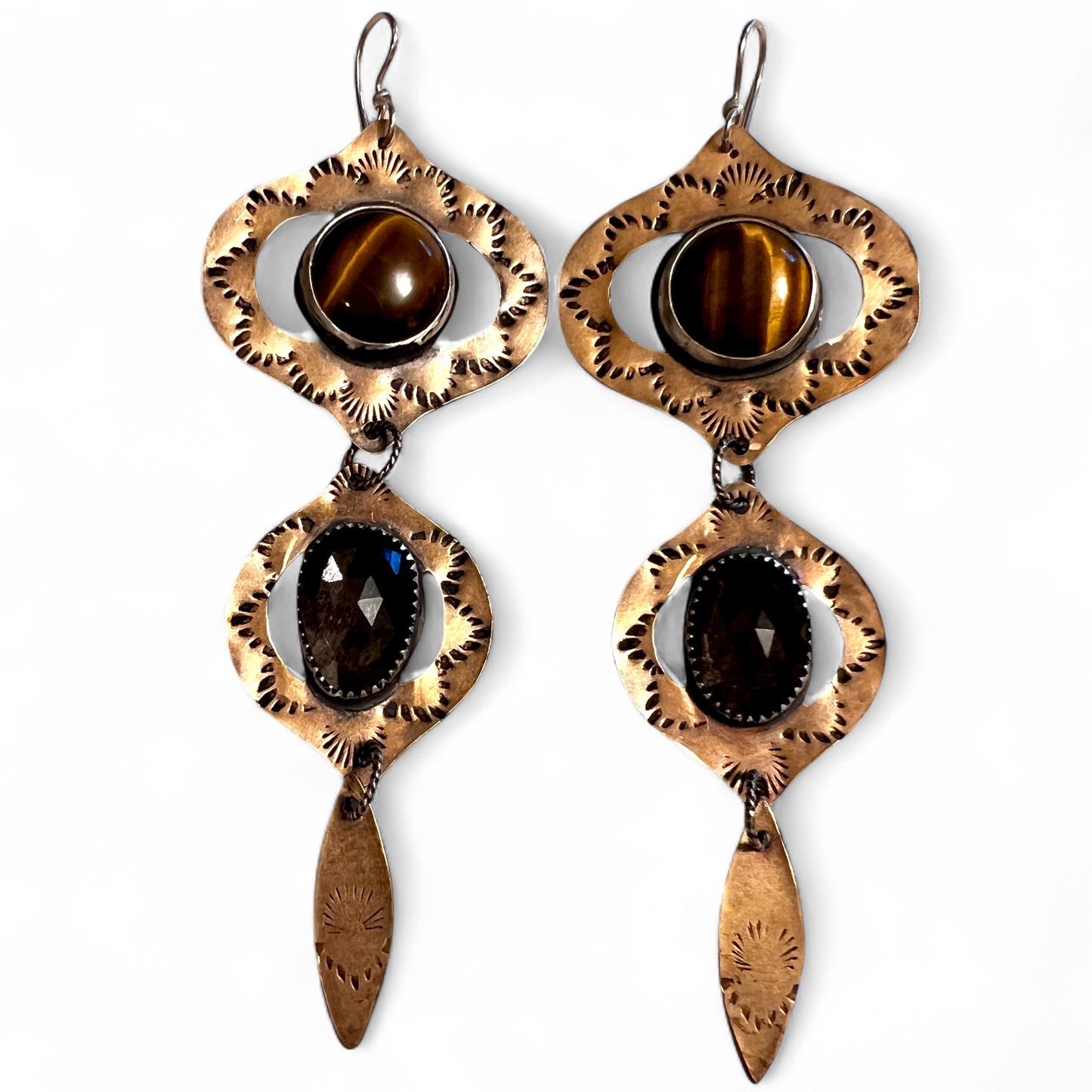 Bombay Beach Tigers Eye and Black Sapphire Earrings