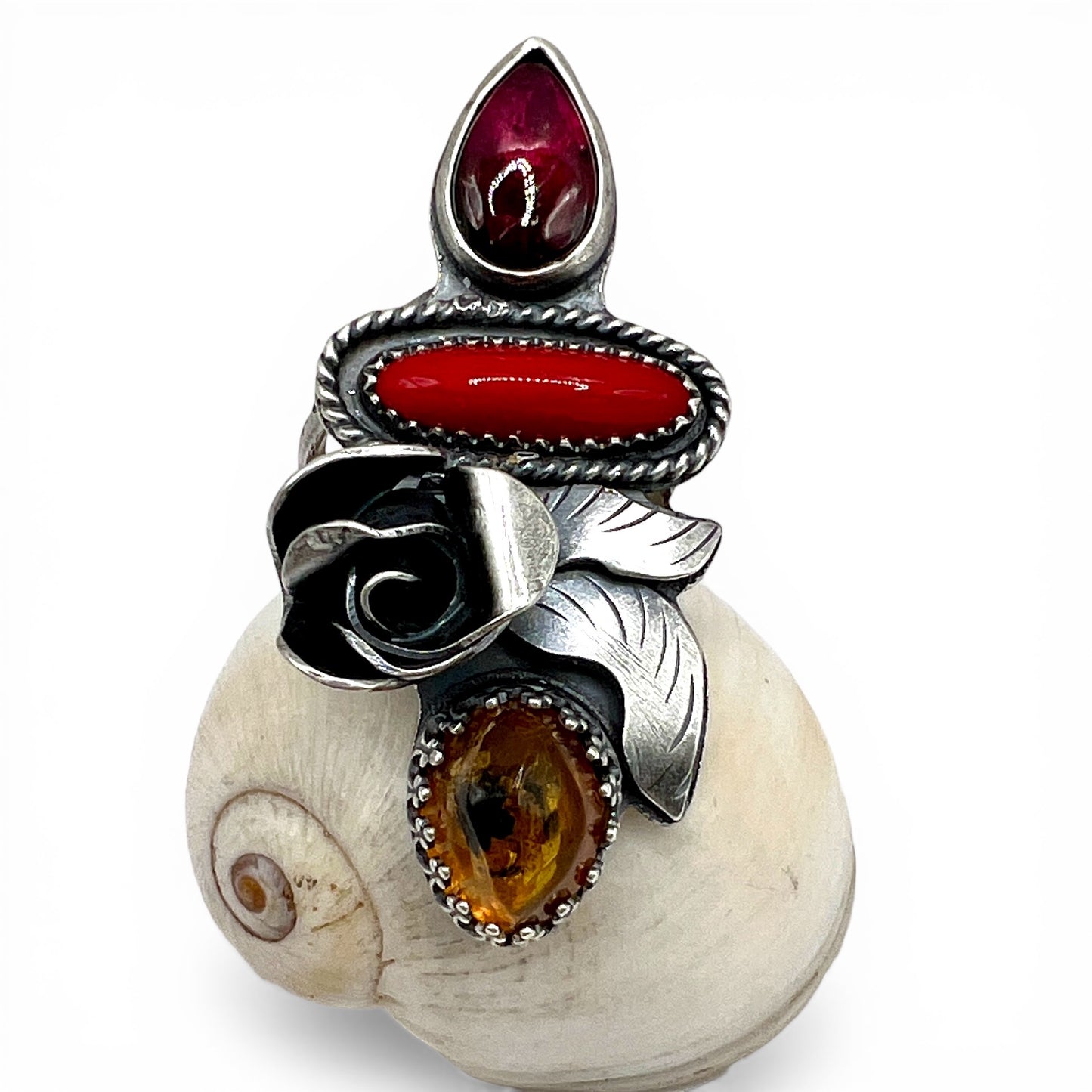 Garnet, Rosarita and Baltic Amber Rose Parade Ring size 9