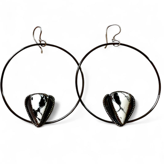 Alicia Keys Hoops with White Buffalo Turquoise