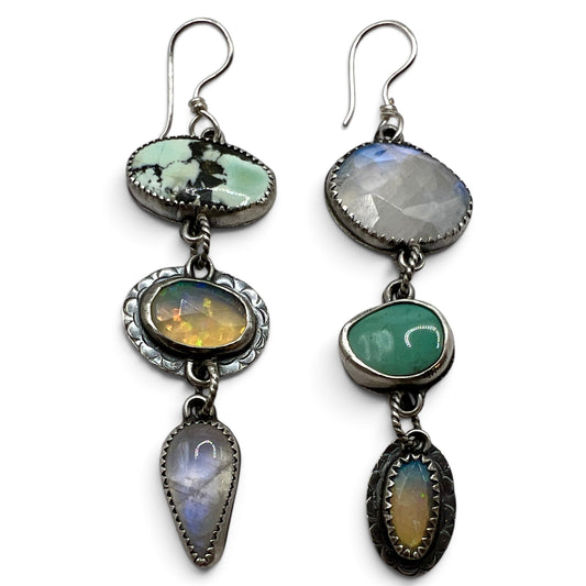 Moonstone, Opal, Variscite and Turquoise Lollipop Earrings