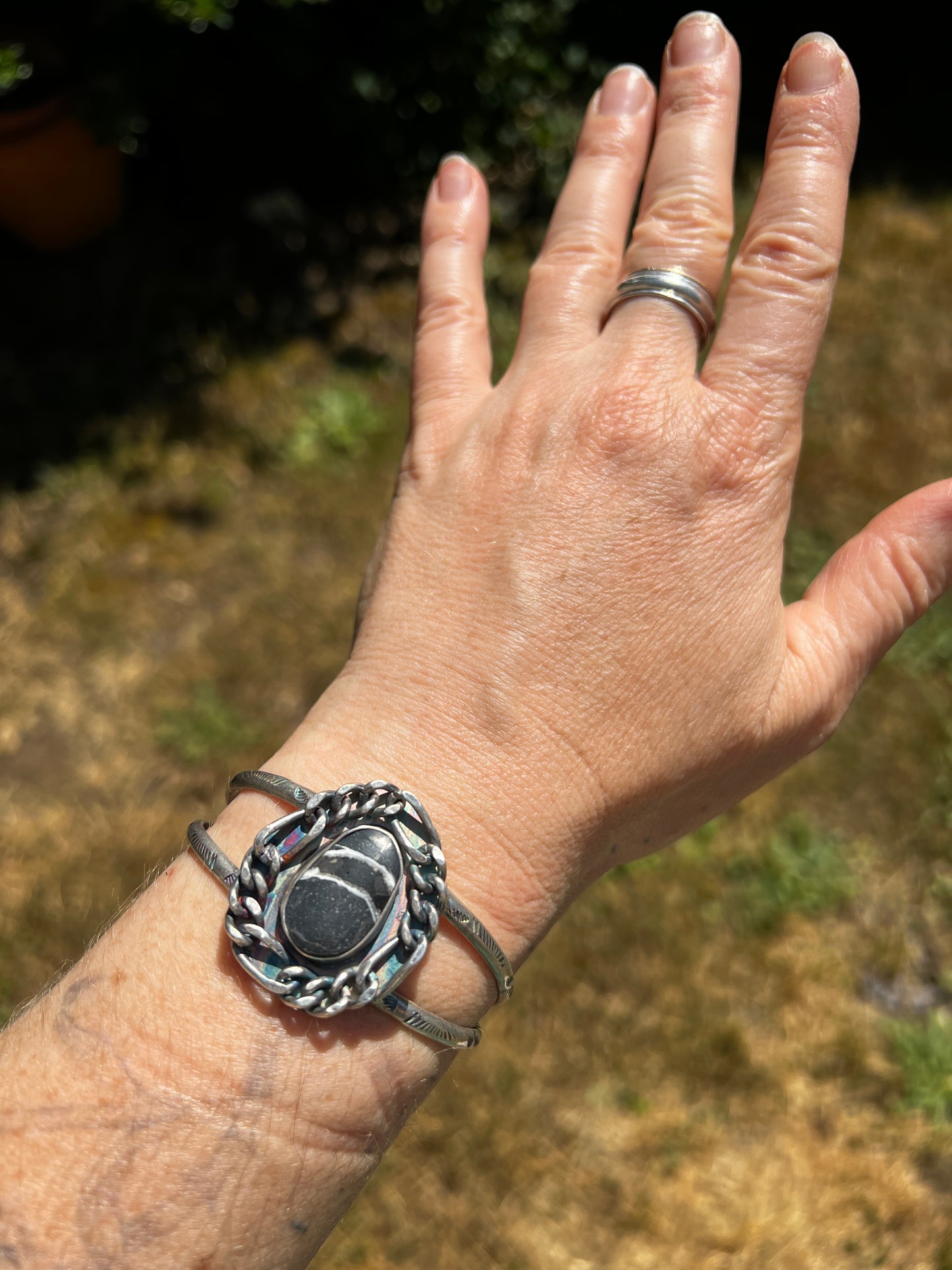 White Buffalo Turquoise Chain Cuff