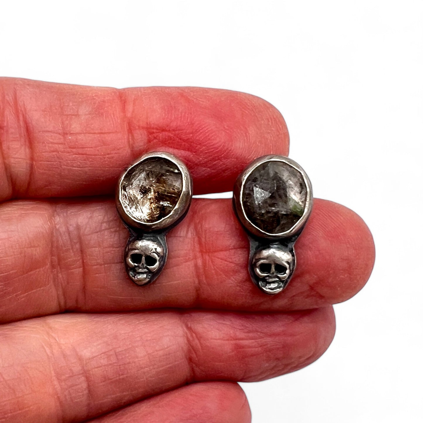 Herkimer Diamond Skull Studs