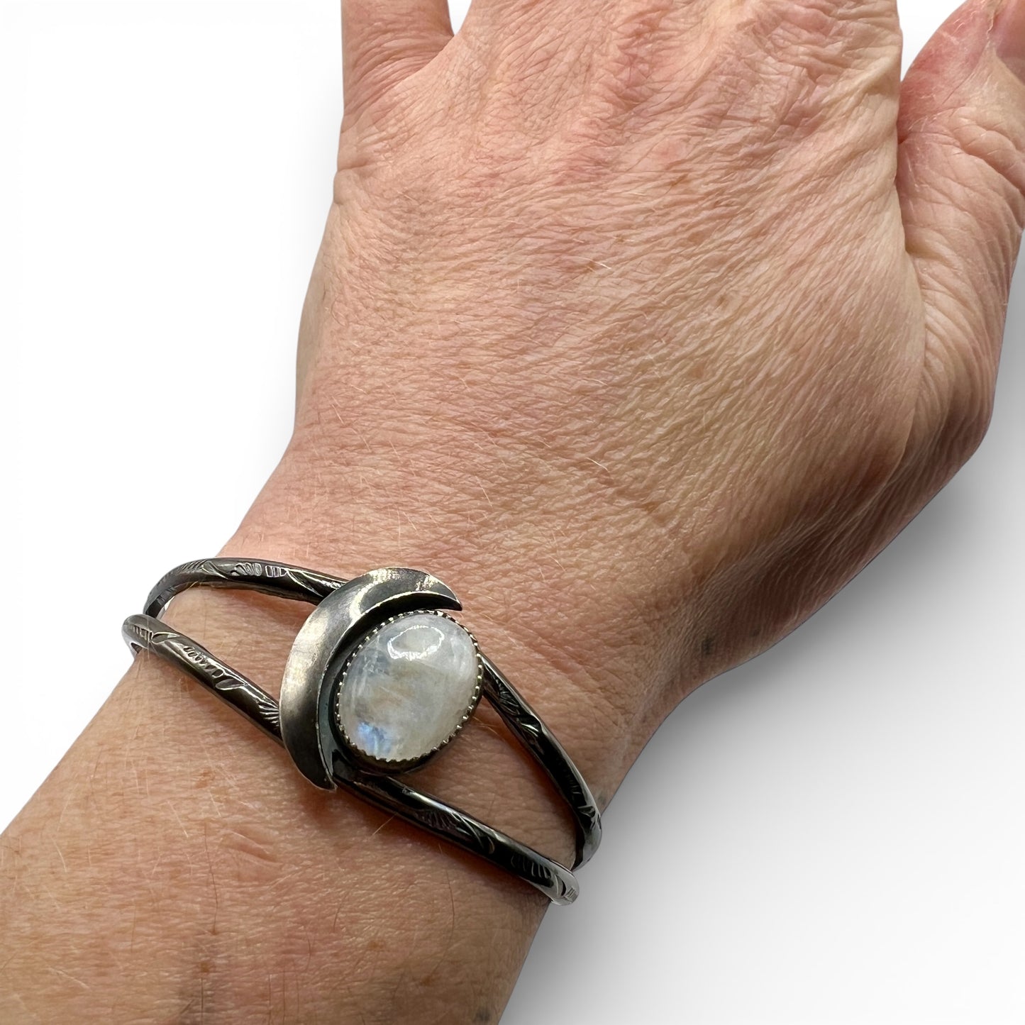 Moonstone Crescent Moon Cuff Bracelet