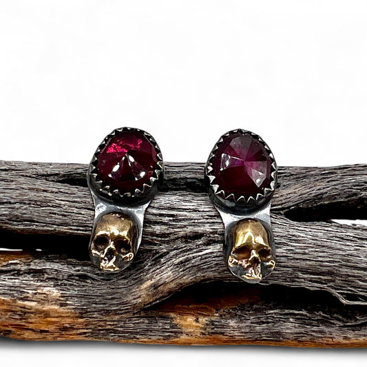 Garnet Skull Baby Stud Earrings