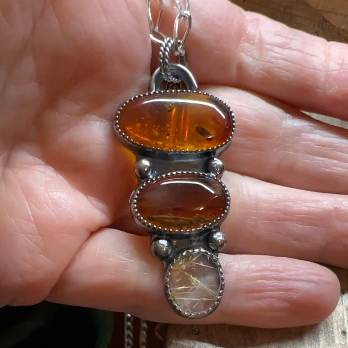 Amber, Agate and Rutile Quartz Necklace