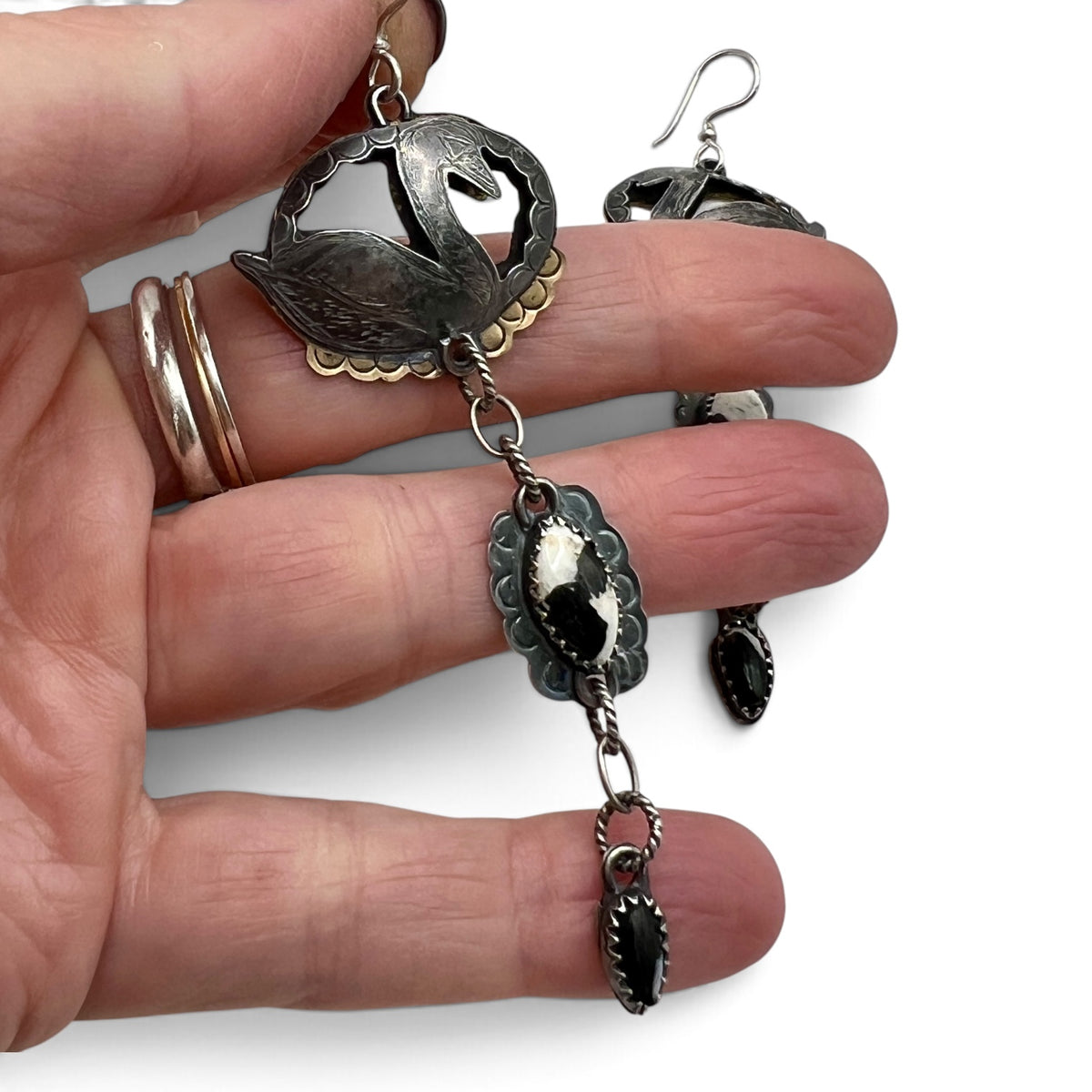 Swan Lover Earrings with White Buffalo Turquoise