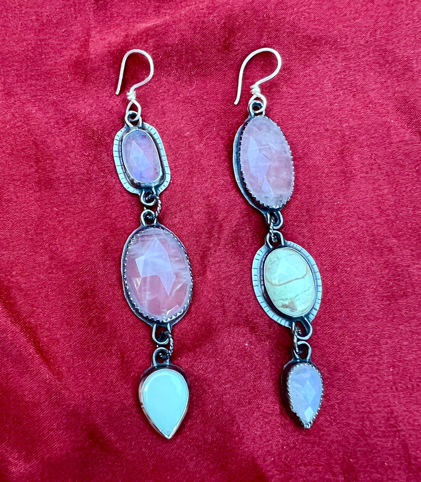Lollipop Earrings in Moonstone, Rose Quartz and Variscite
