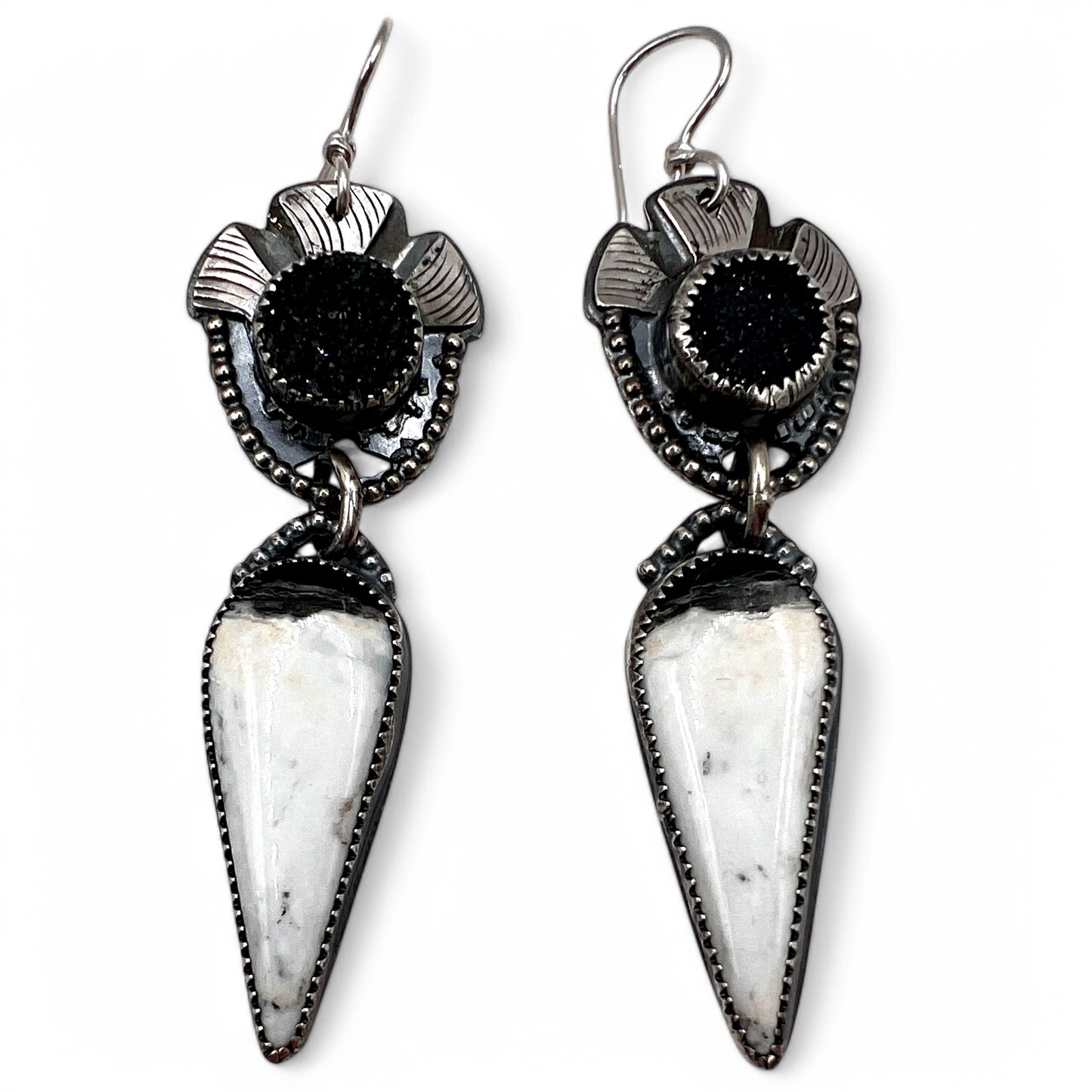 Black Druzy and White Buffalo Turquoise Earrings