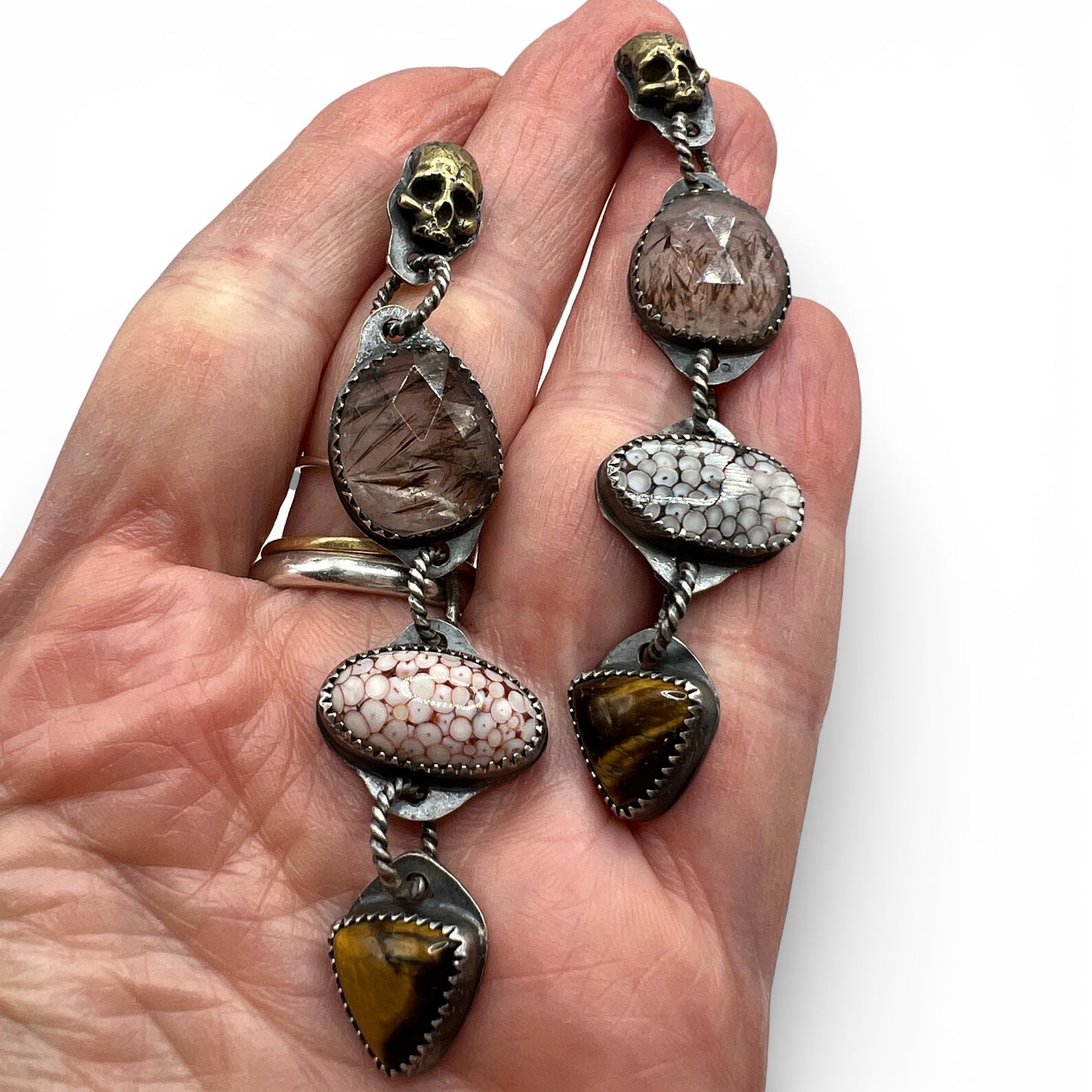 Brown Color Palette Skull Stud Earrings