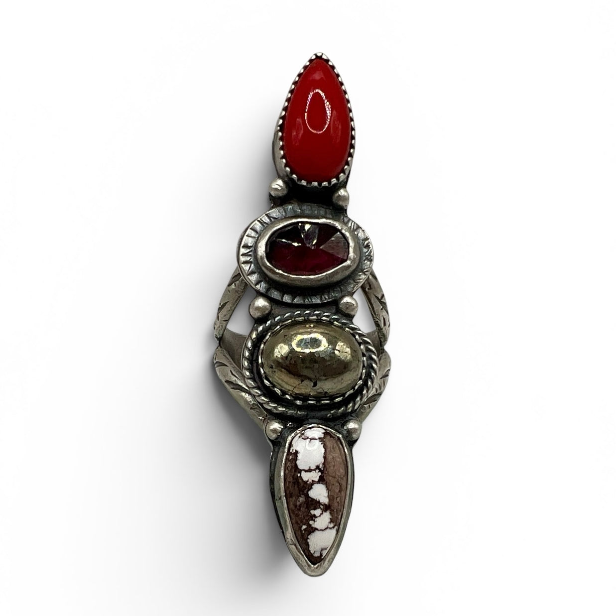 Rosarita, Garnet, Pyrite and Wild Horse Magnesite Ring size 6