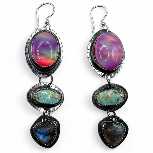Aura Opal, Turquoise, and Labradorite Lollipop Earrings