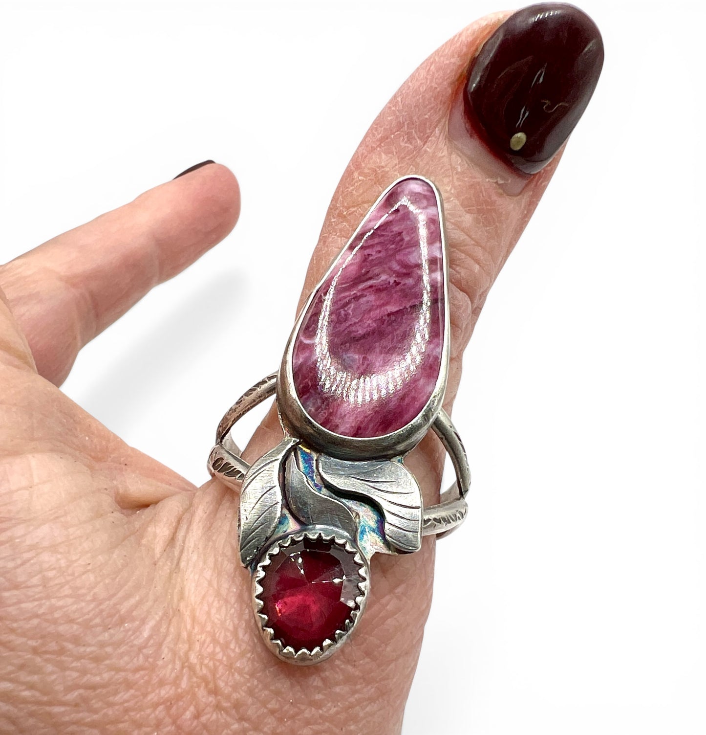 Spiny Oyster, and Grape Garnet Ring size 14