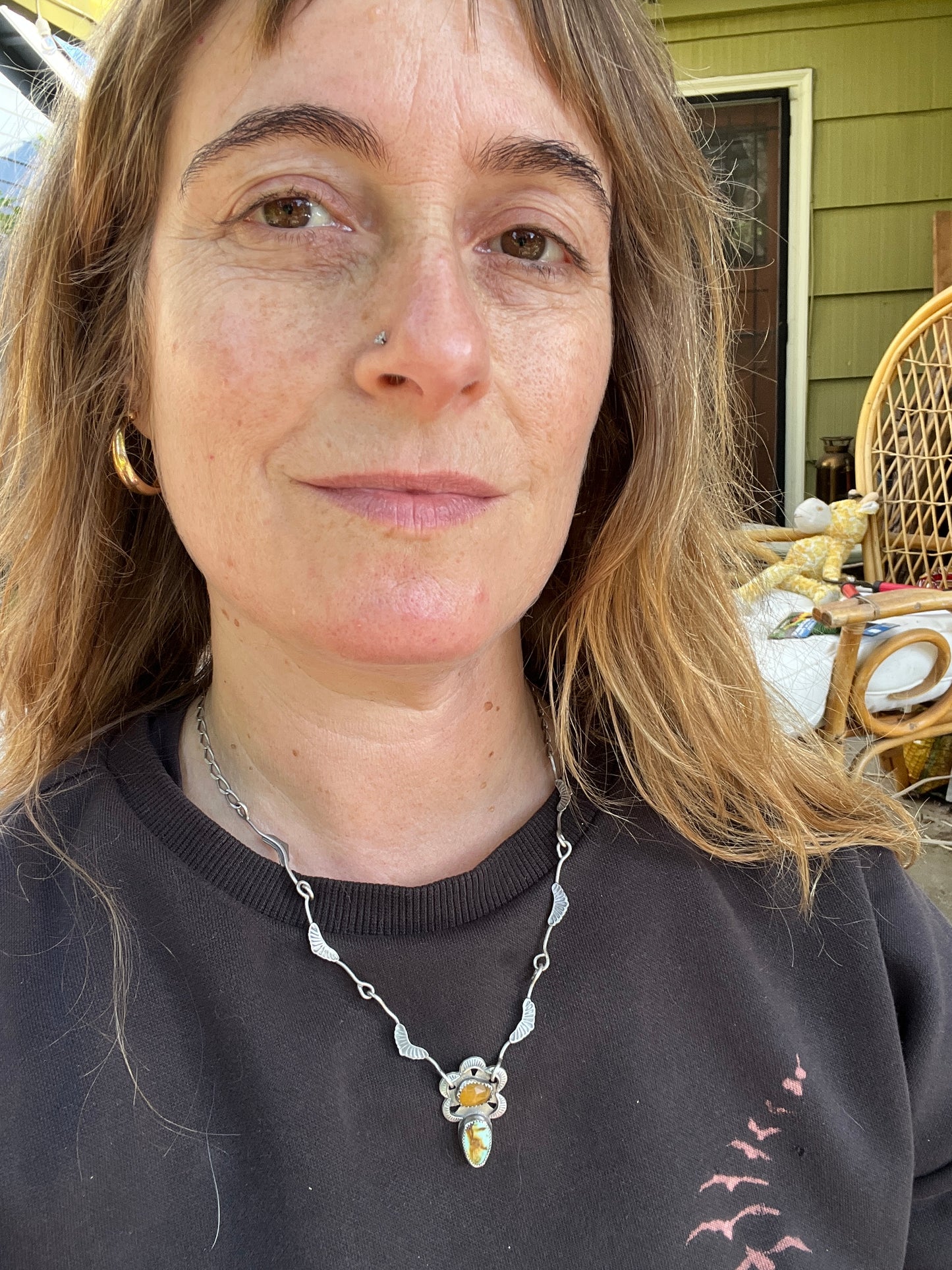 Royston Ribbon Turquoise and Tigers Eye Flor Necklace