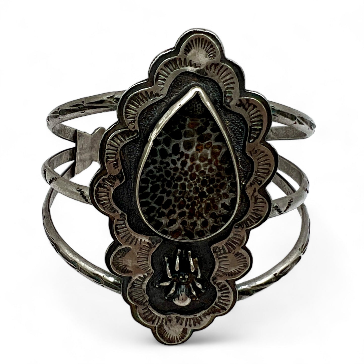 Fossil Coral Spider Cuff Bracelet