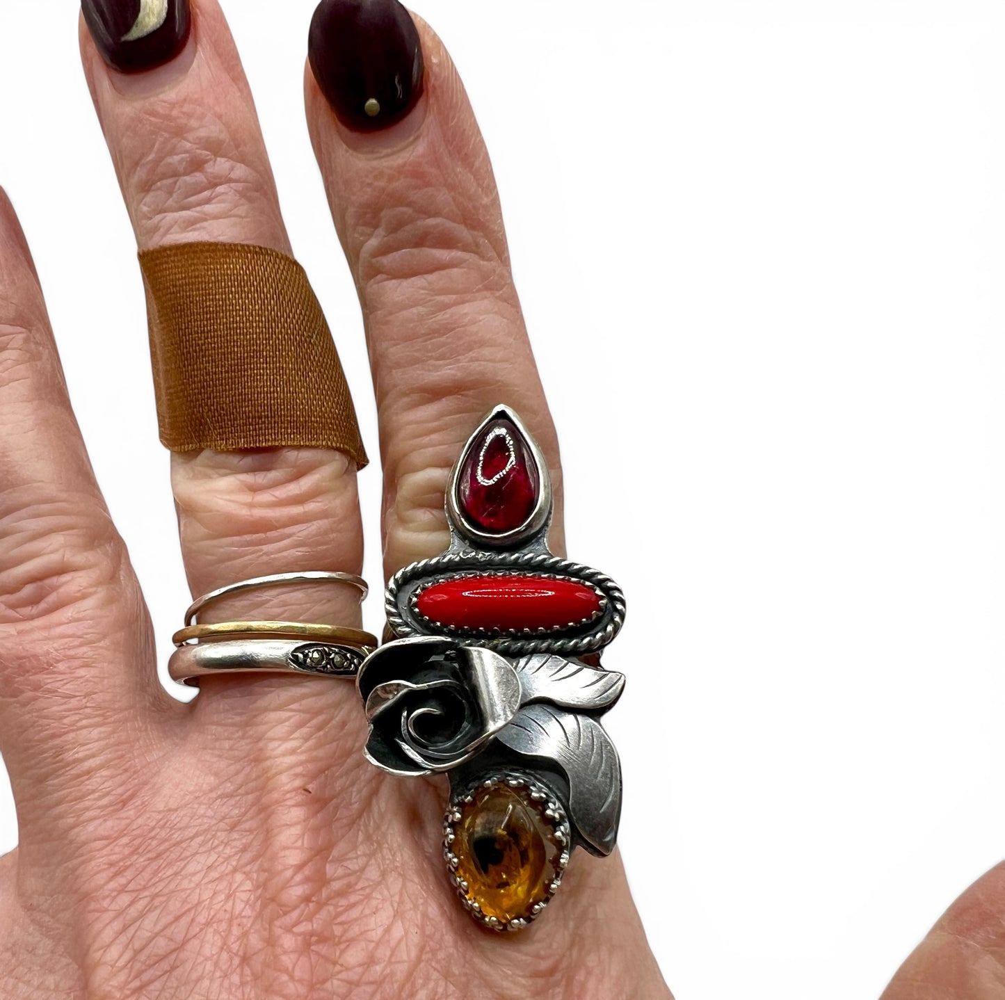 Garnet, Rosarita and Baltic Amber Rose Parade Ring size 9