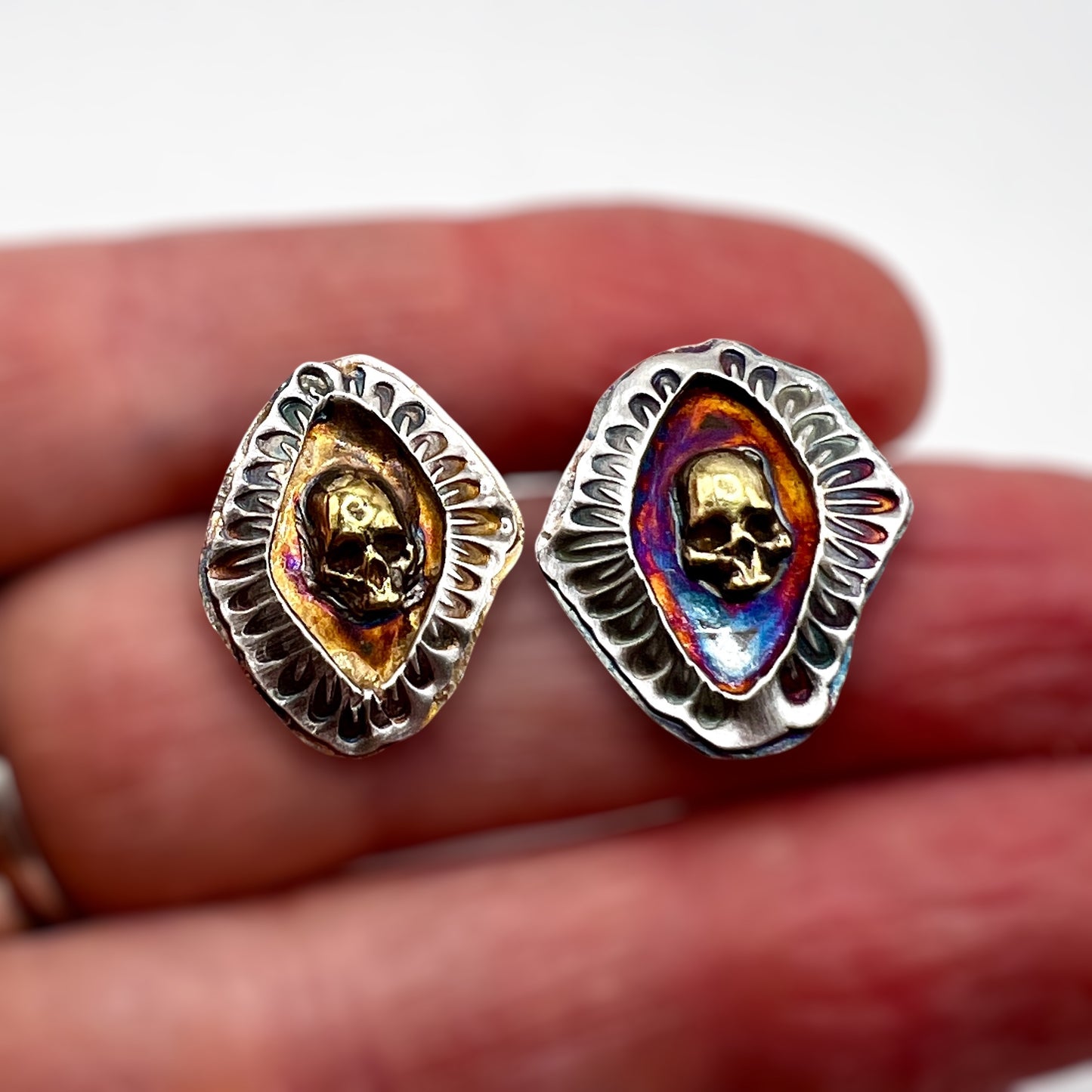 Sterling and Brass Skull Studs