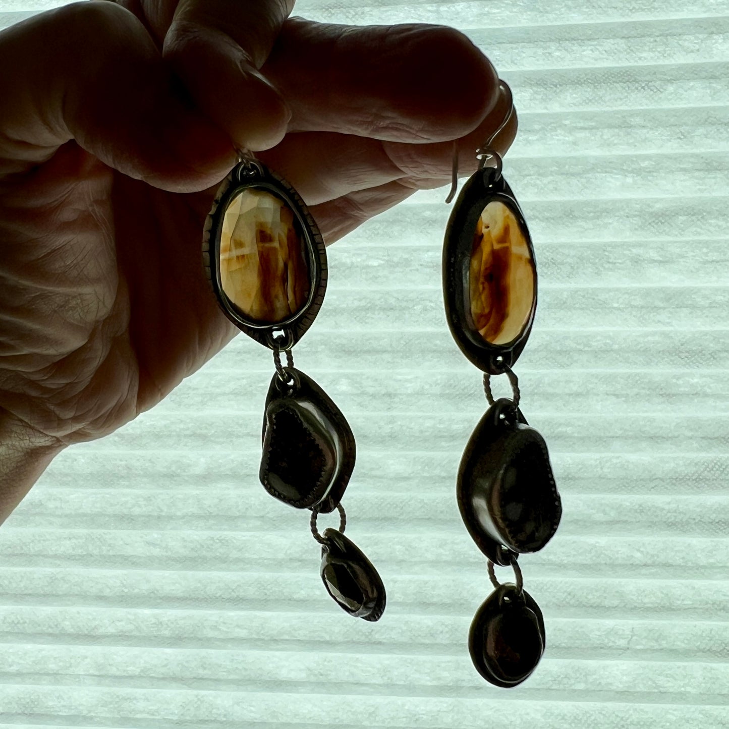 Lollipop Earrings of Montana Agate, Wild Horse Magnesite and Pyrite