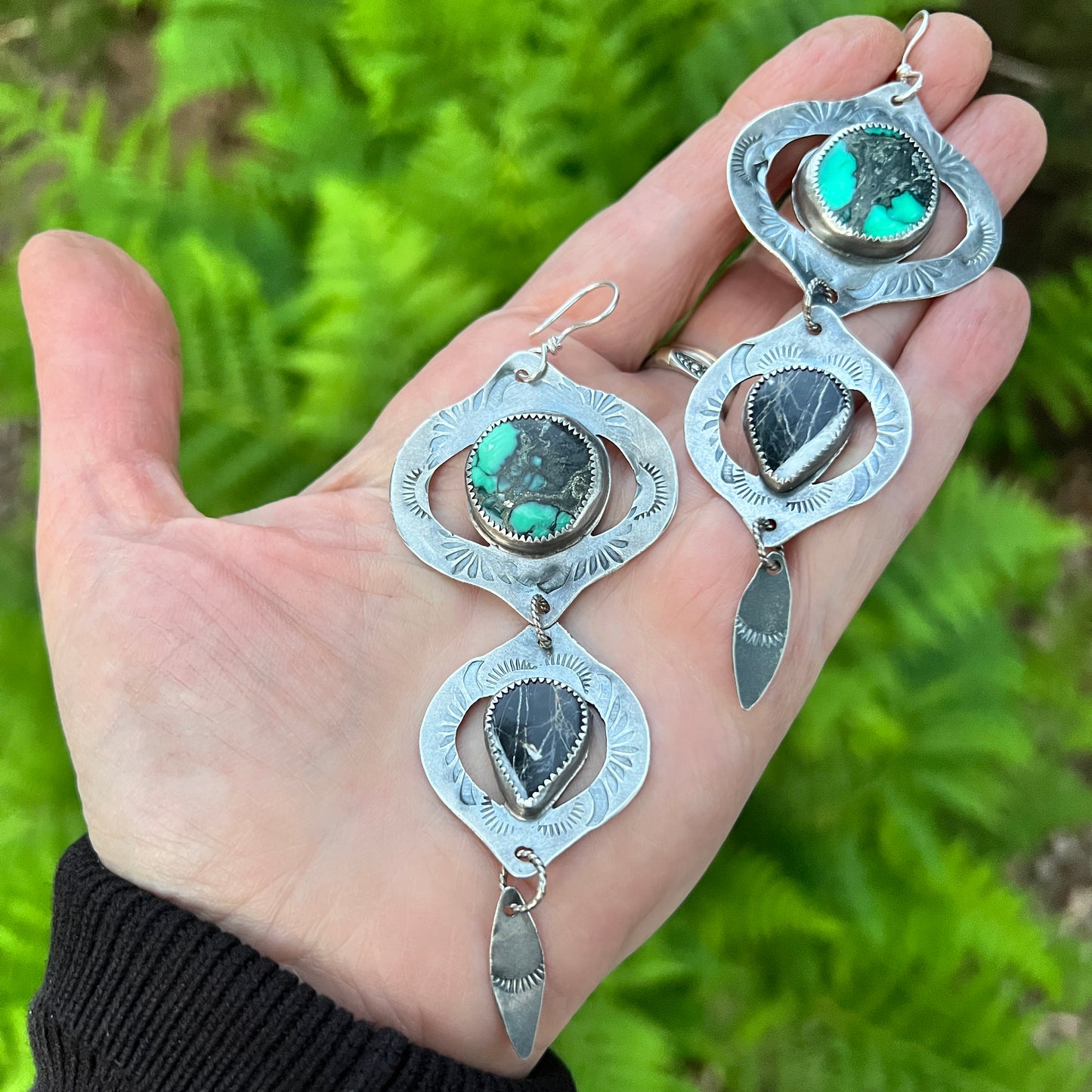 Emerald Variscite and White Buffalo Turquoise Bombay Beach Earrings
