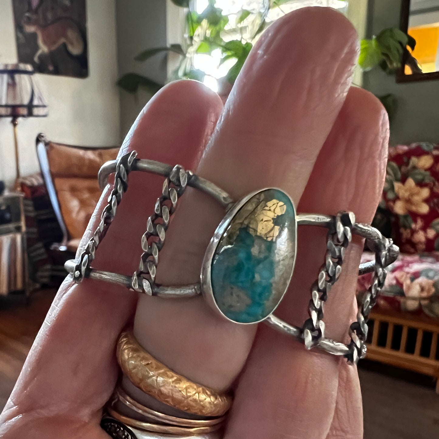 Morenci Turquoise Chain Cuff Bracelet