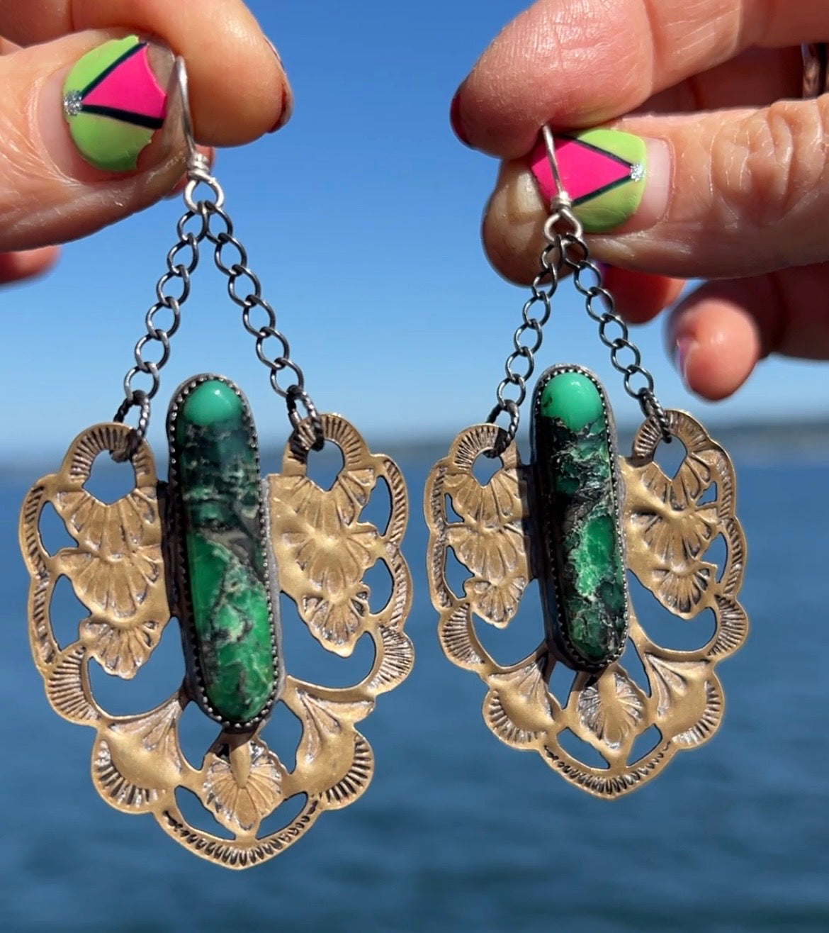 Emerald Rose Variscite Lacey Earrings