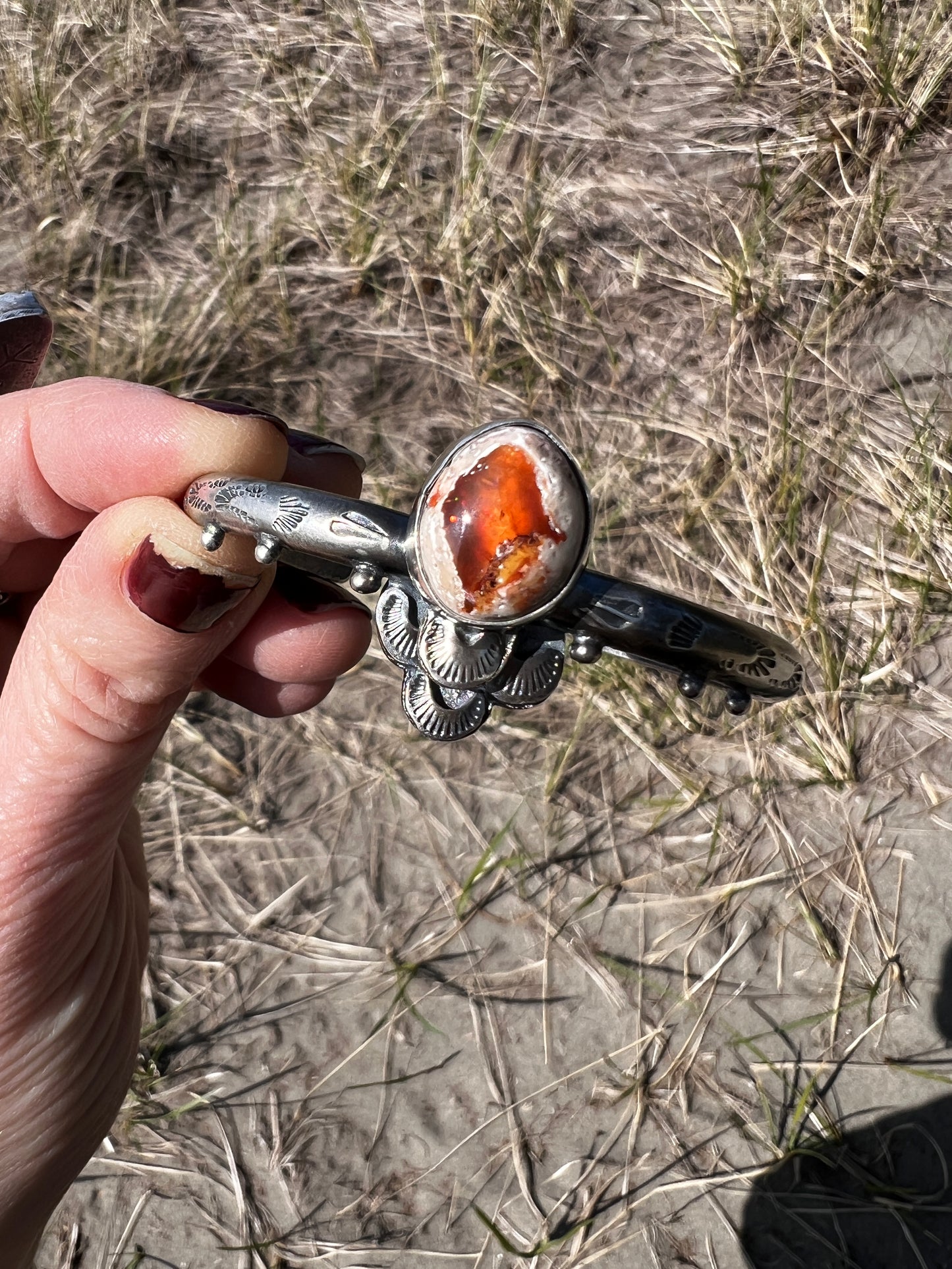 Mexican Fire Opal Lace Cuff Bracelet