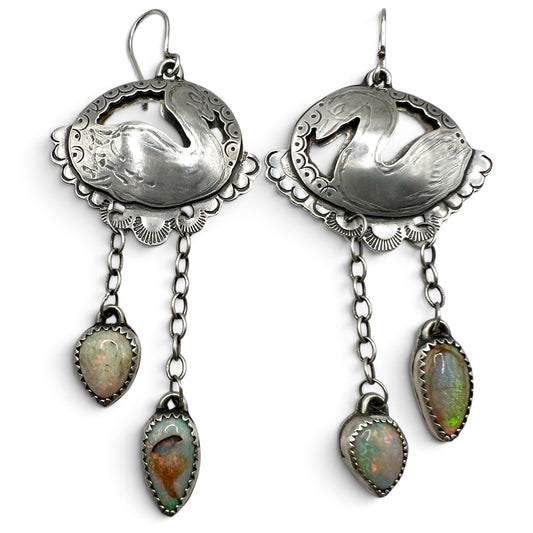 Swan Lover Earrings with Sterling Opal