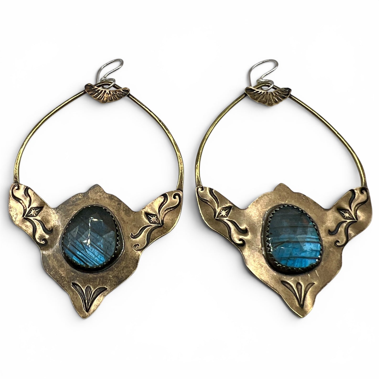 Brass Monkey Earrings with  Labradorite